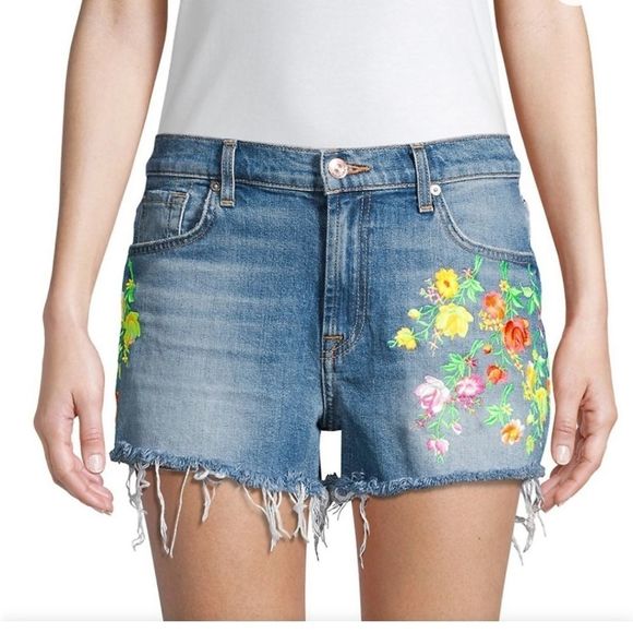 7 for all mankind Hi-Waist Embroidered cutoffs